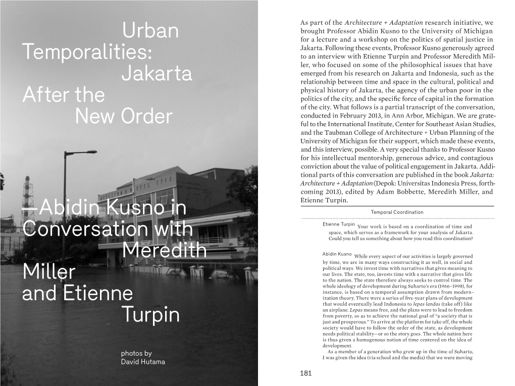 Urban Temporalities: Jakarta After the New Order —Abidin Kusno in Conversation with Meredith Miller and Etienne Turpin