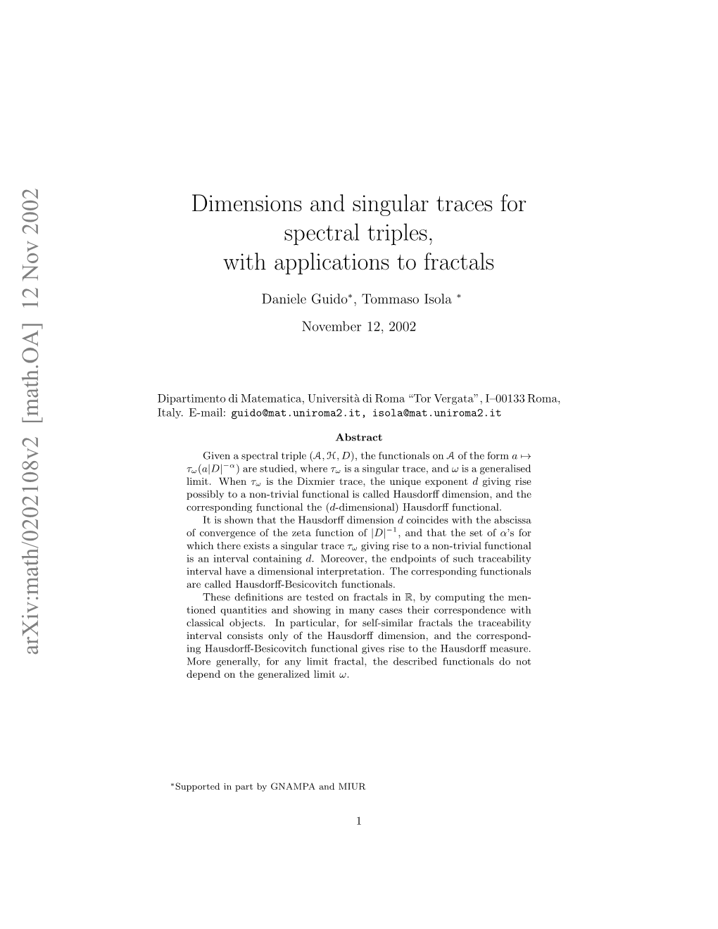 Dimensions and Singular Traces for Spectral Triples, With