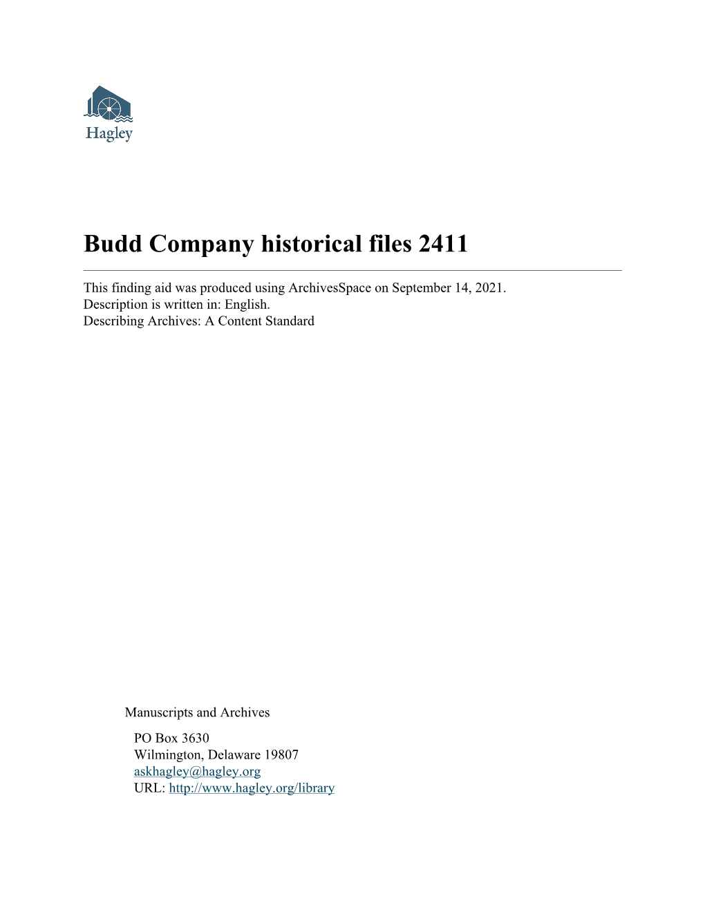 Budd Company Historical Files 2411