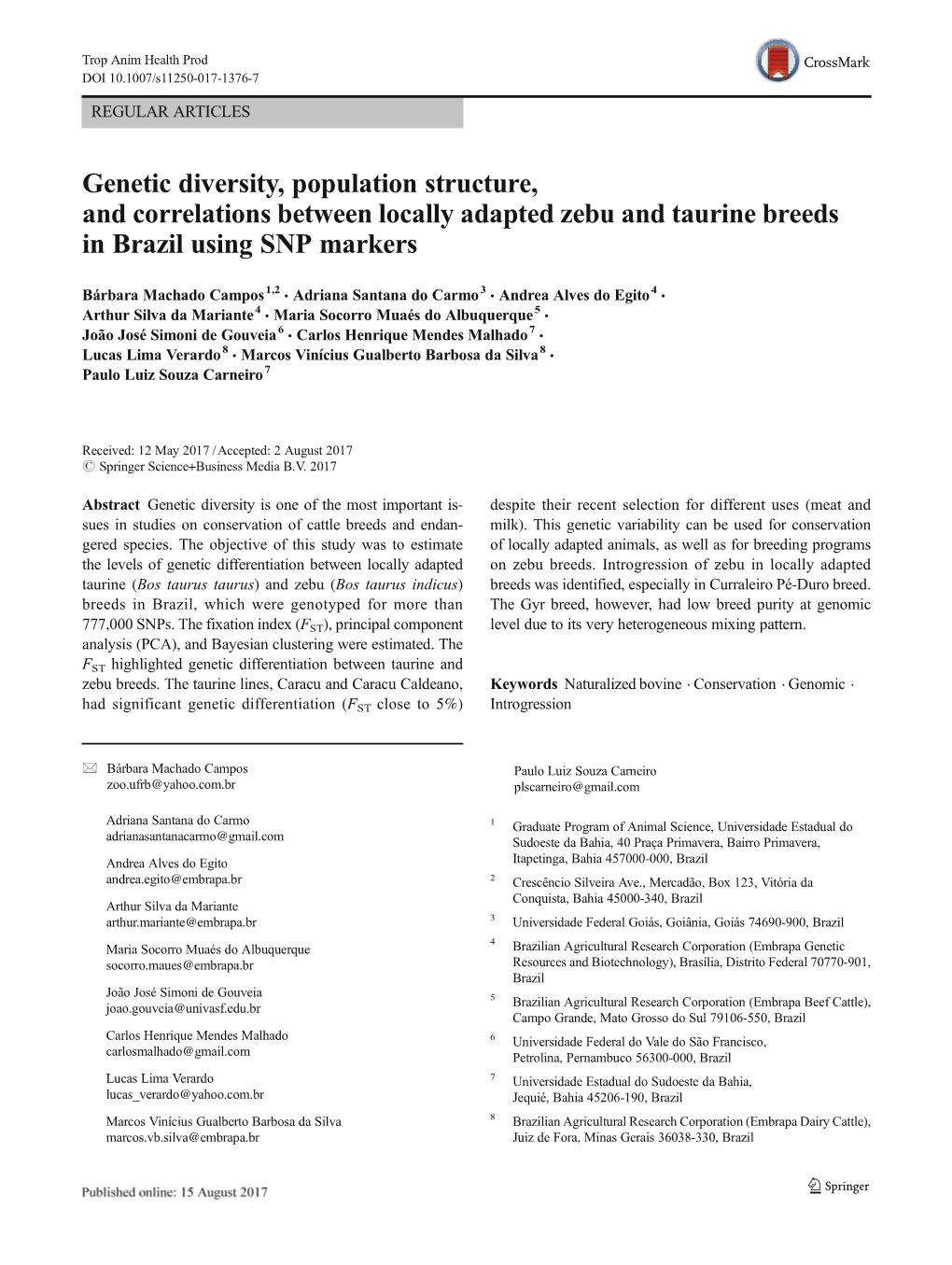 Genetic Diversity, Population Structure, and Correlations Between Locally Adapted Zebu and Taurine Breeds in Brazil Using SNP Markers