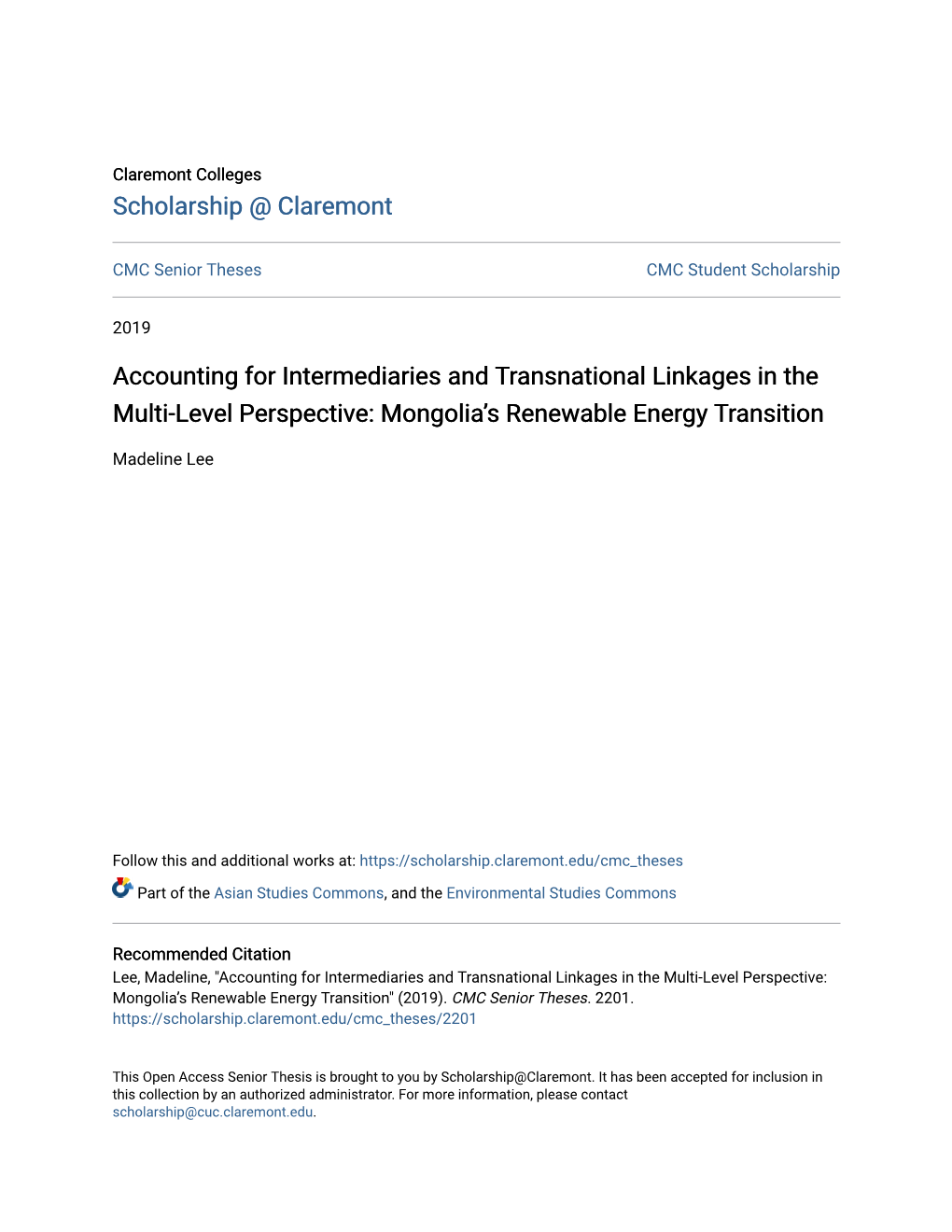 Accounting for Intermediaries and Transnational Linkages in the Multi-Level Perspective: Mongolia’S Renewable Energy Transition
