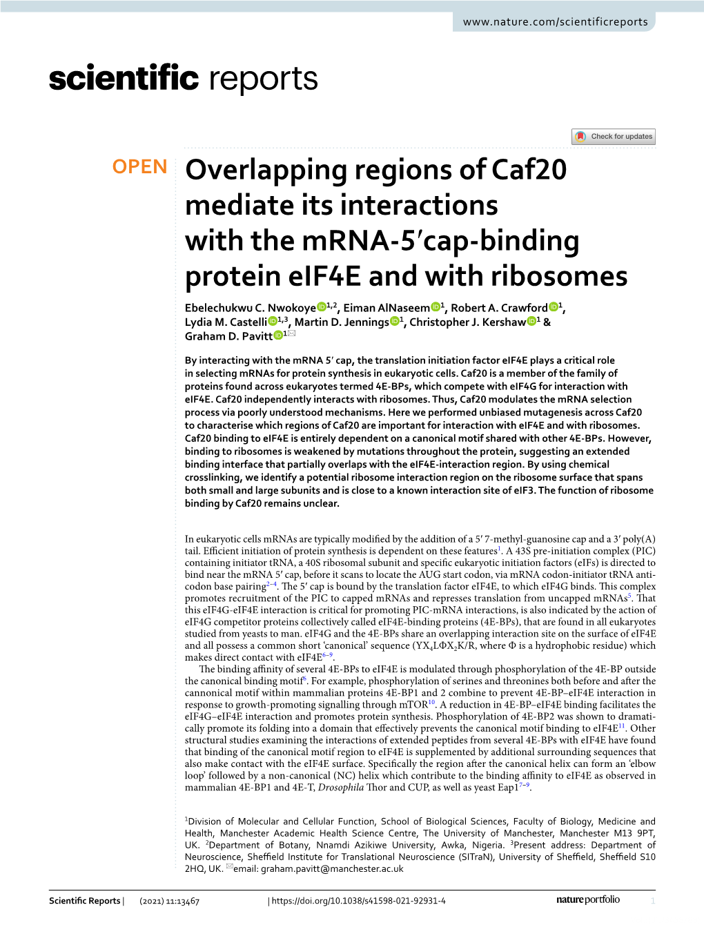 Cap-Binding Protein Eif4e and with Ribosomes