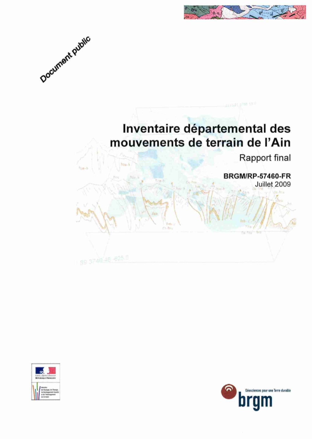 Inventaire Départemental Des Mouvements De Terrain De L'ain Rapport Final '