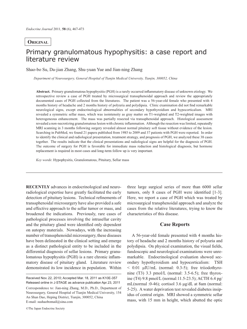 Primary Granulomatous Hypophysitis: a Case Report and Literature Review