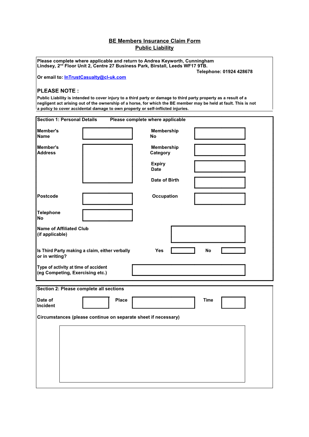 BE Members Insurance Claim Form