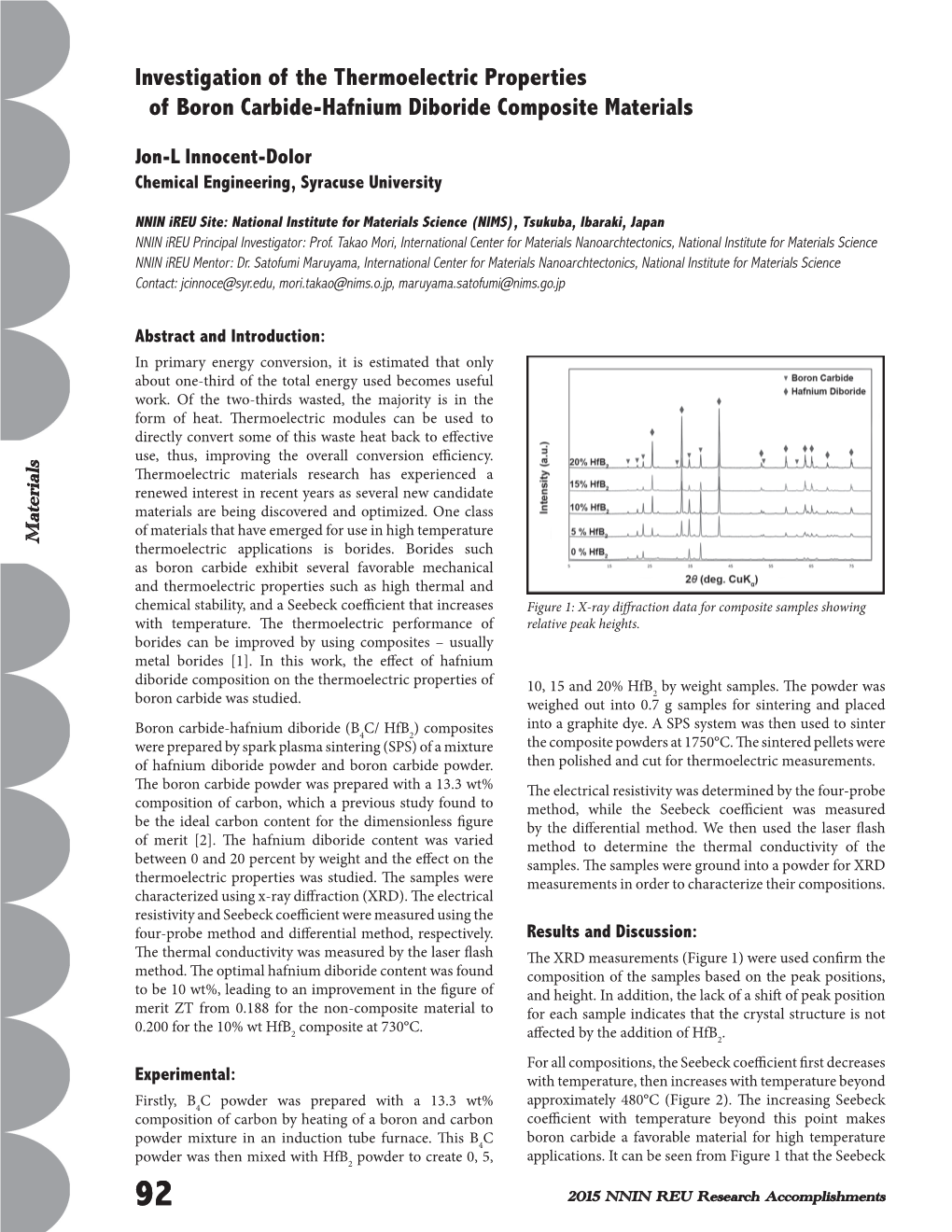 Investigation of the Thermoelectric Properties of Boron Carbide-Hafnium Diboride Composite Materials