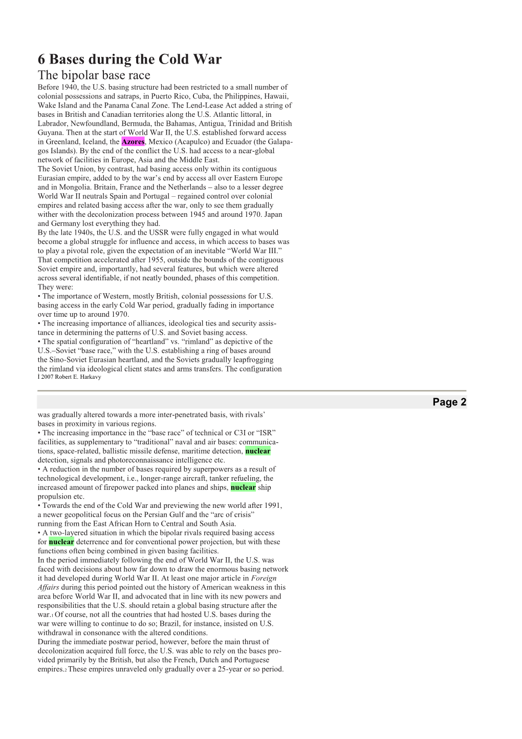 6 Bases During the Cold War the Bipolar Base Race Before 1940, the U.S