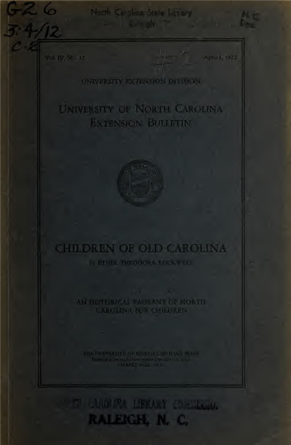 An Historical Pageant of North Carolina for Children / by Ethel