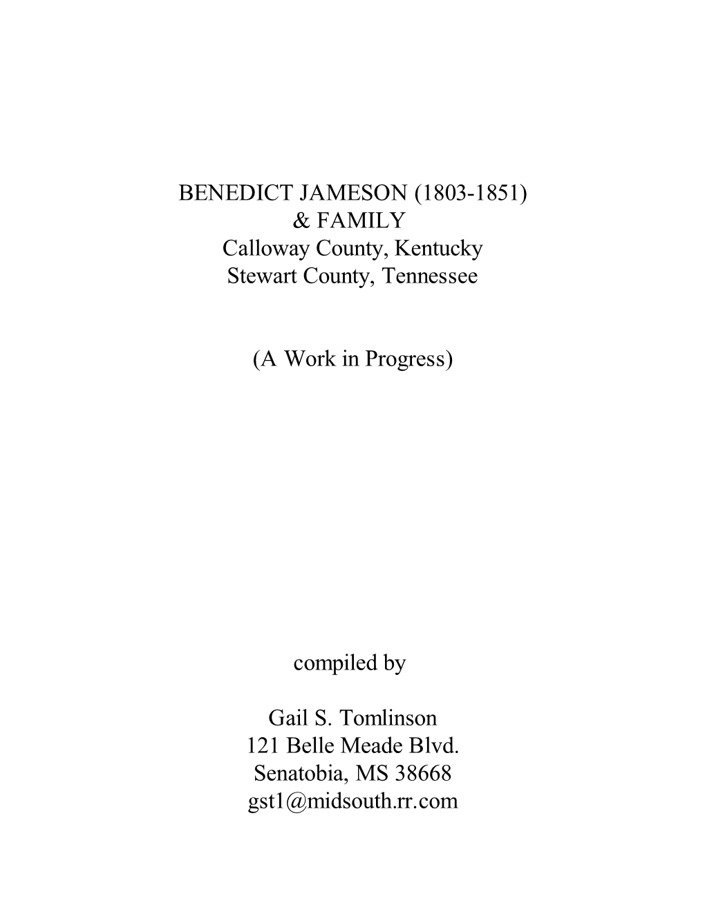 Family History of Benedict Jameson