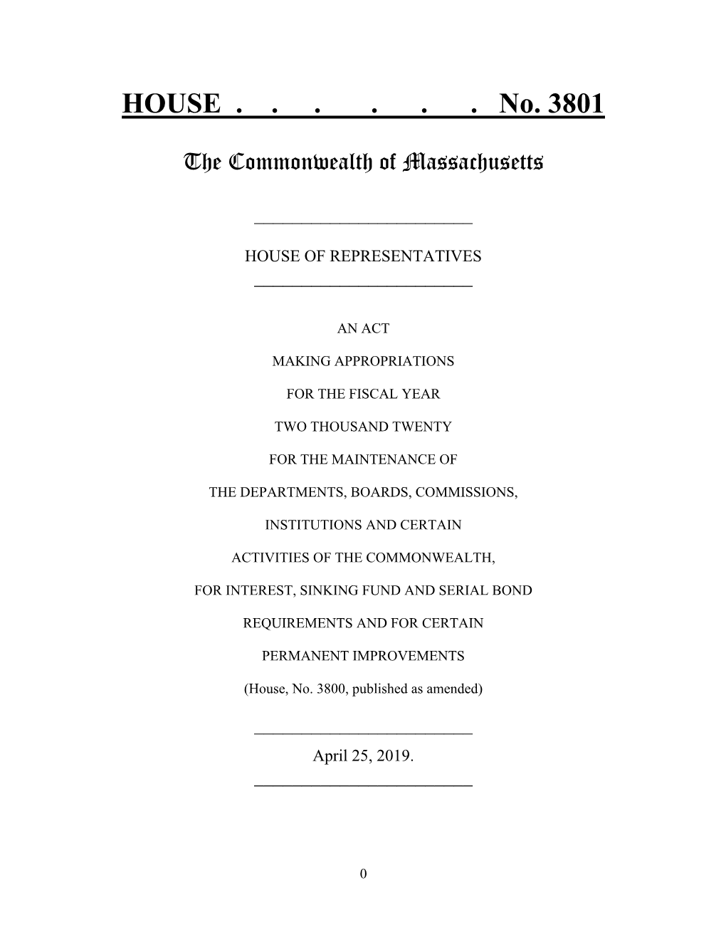 Bill H.3801 an Act Making Appropriations for the Fiscal Year