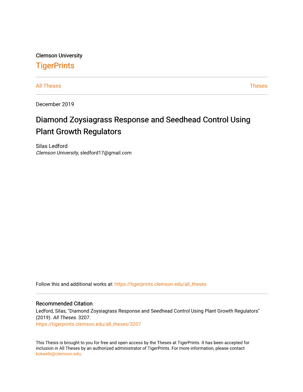 Diamond Zoysiagrass Response and Seedhead Control Using Plant Growth Regulators