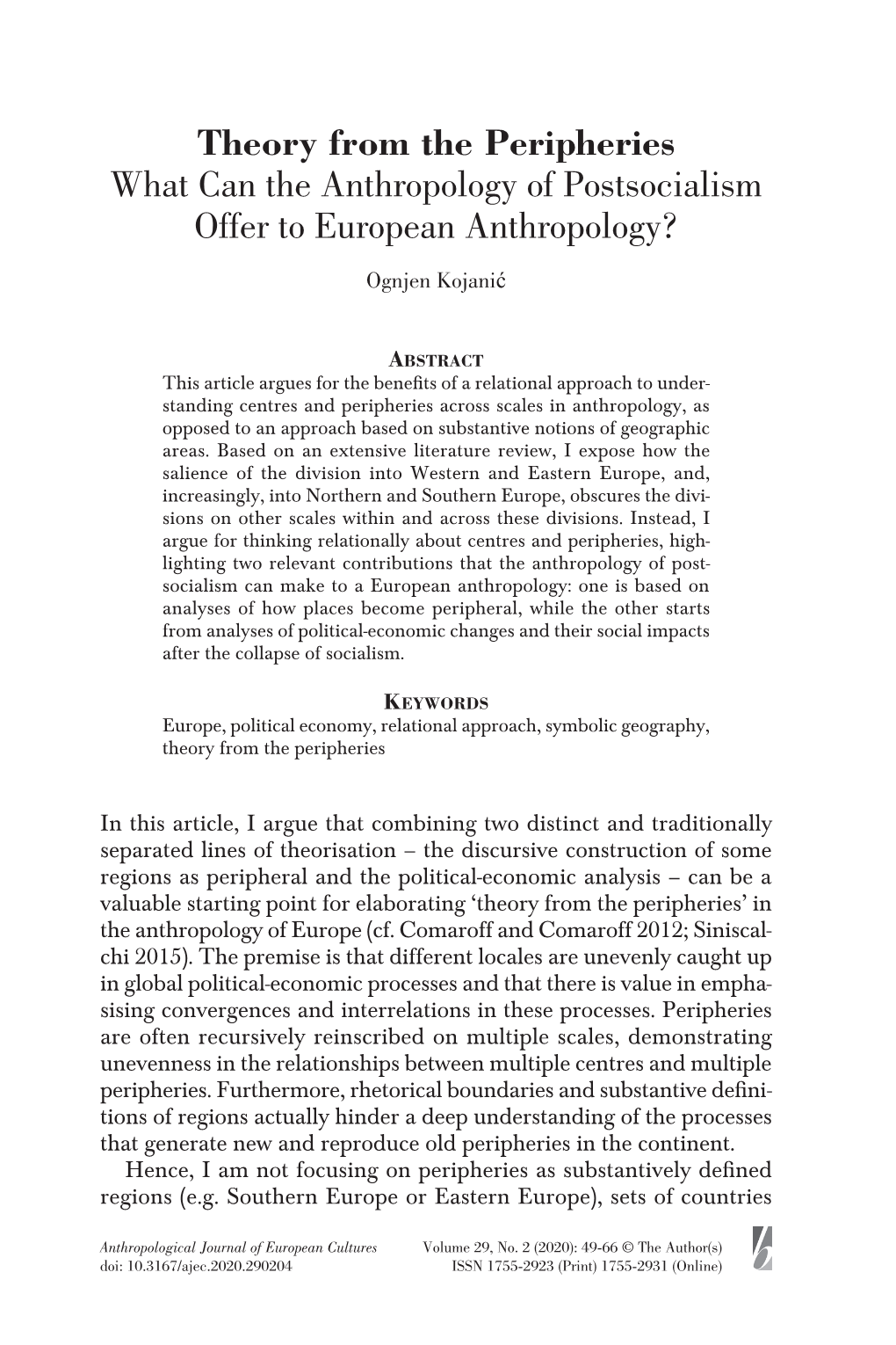 Theory from the Peripheries What Can the Anthropology of Postsocialism Offer to European Anthropology?