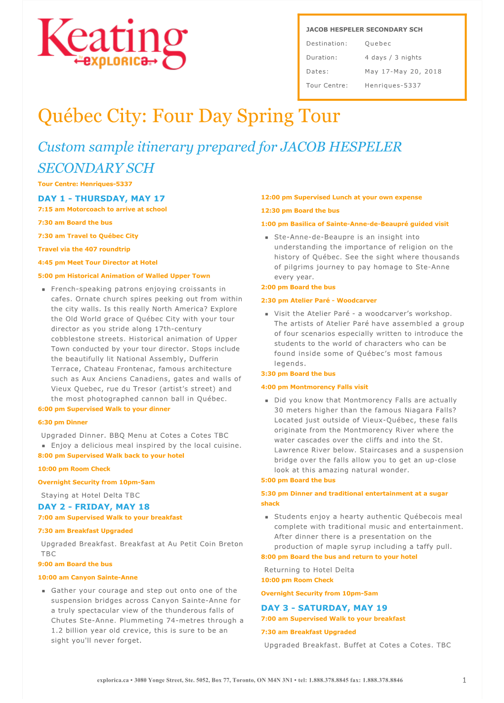 Sample Itinerary