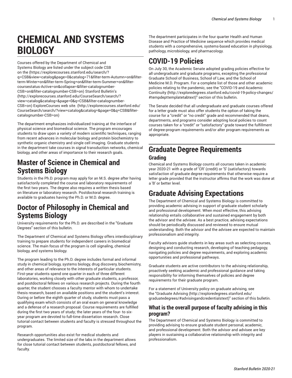 Chemical and Systems Biology 1
