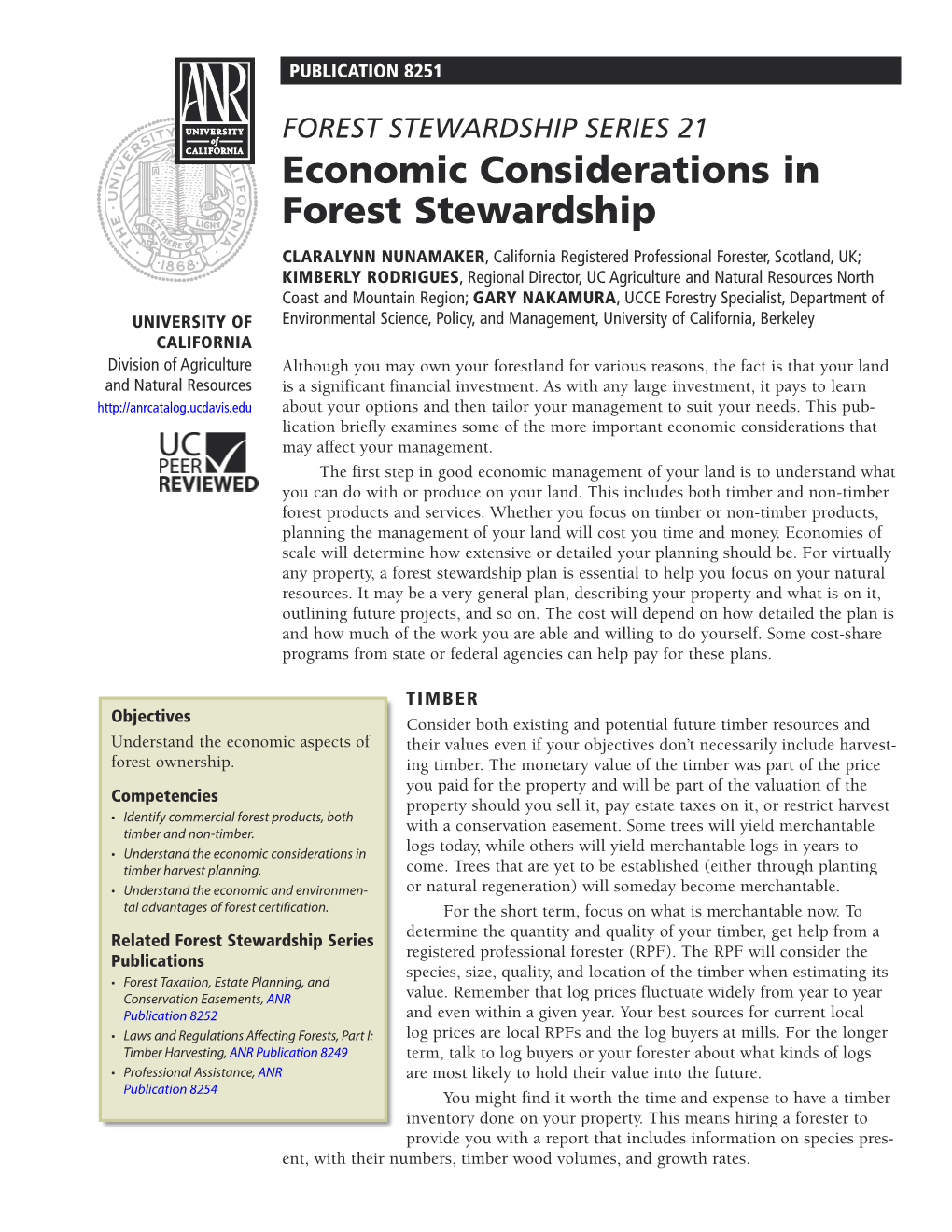 Economic Considerations in Forest Stewardship