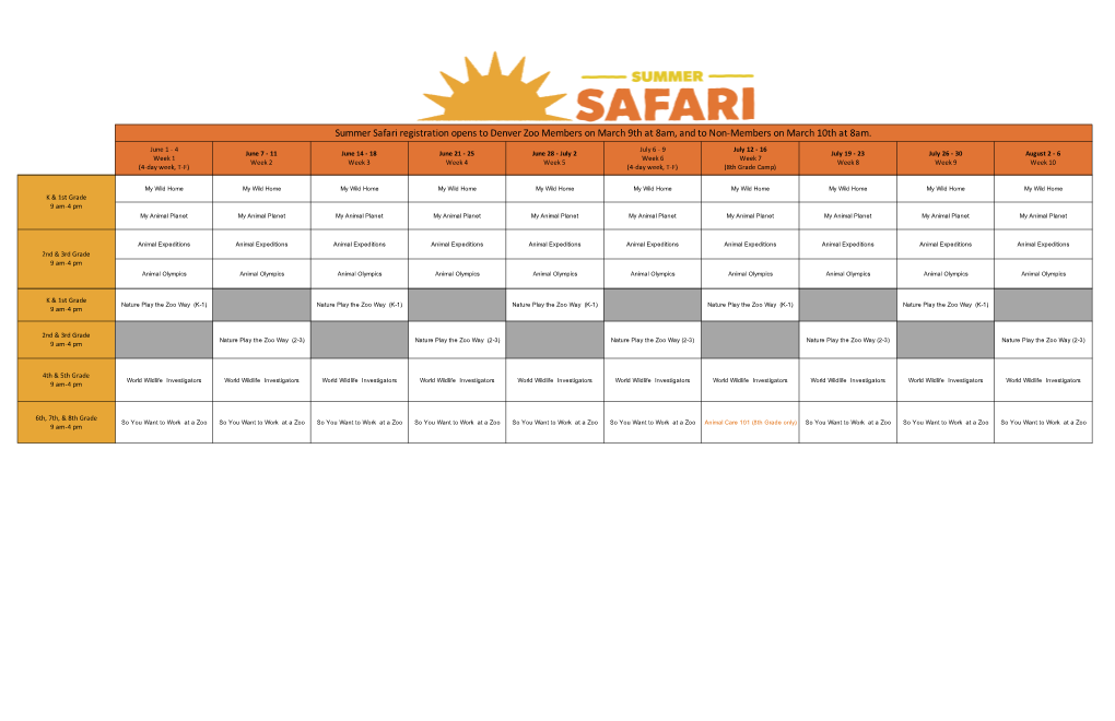 Summer Safari Calendar 2021