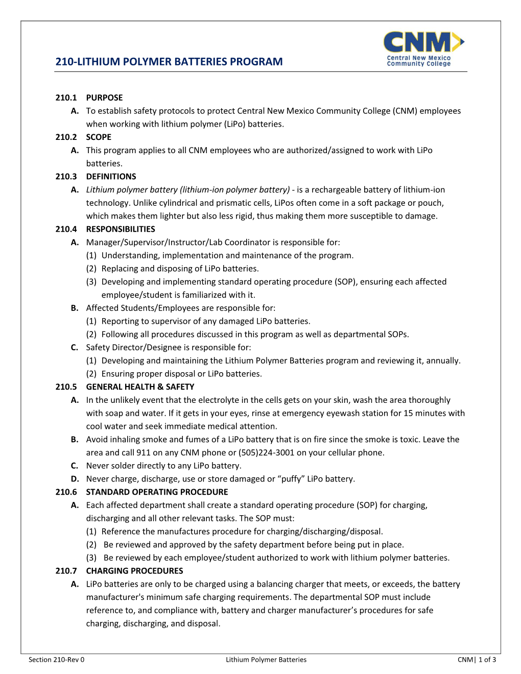 210-Lithium Polymer Batteries Program