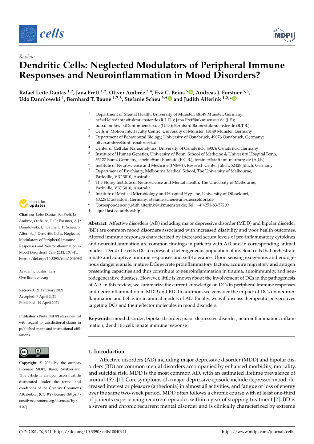 Dendritic Cells: Neglected Modulators of Peripheral Immune Responses and Neuroinﬂammation in Mood Disorders?