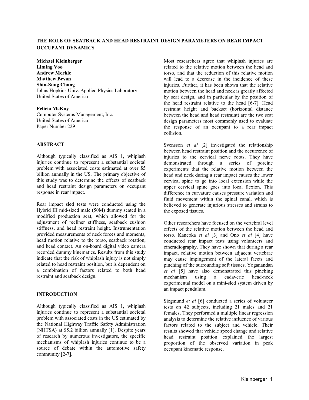 The Role of Seatback and Head Restraint Design Parameters on Rear Impact Occupant Dynamics