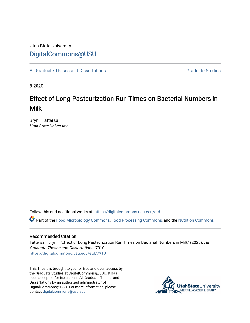 Effect of Long Pasteurization Run Times on Bacterial Numbers in Milk