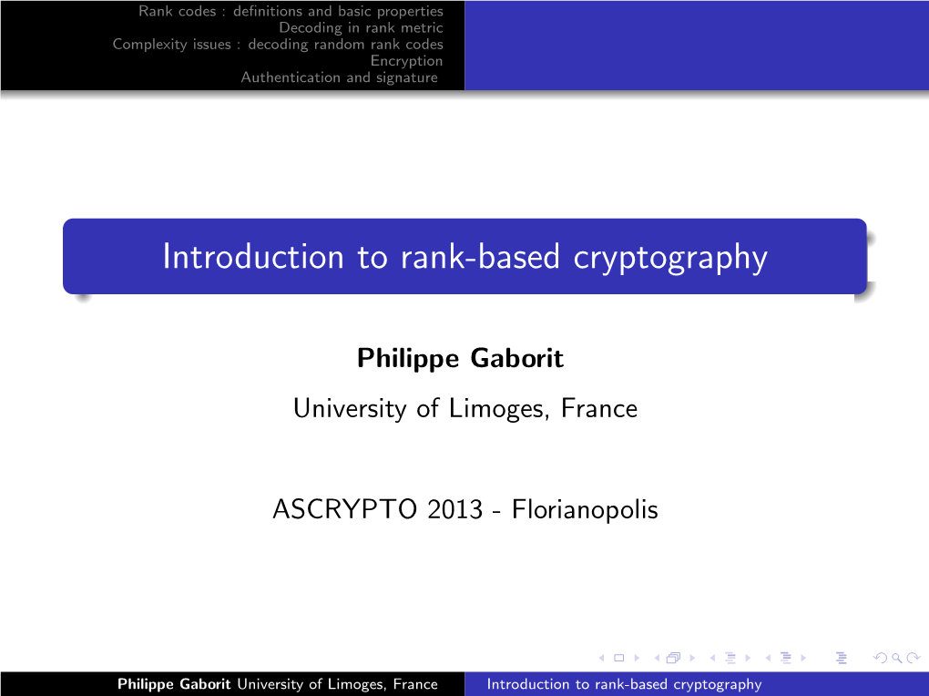 Introduction to Rank-Based Cryptography