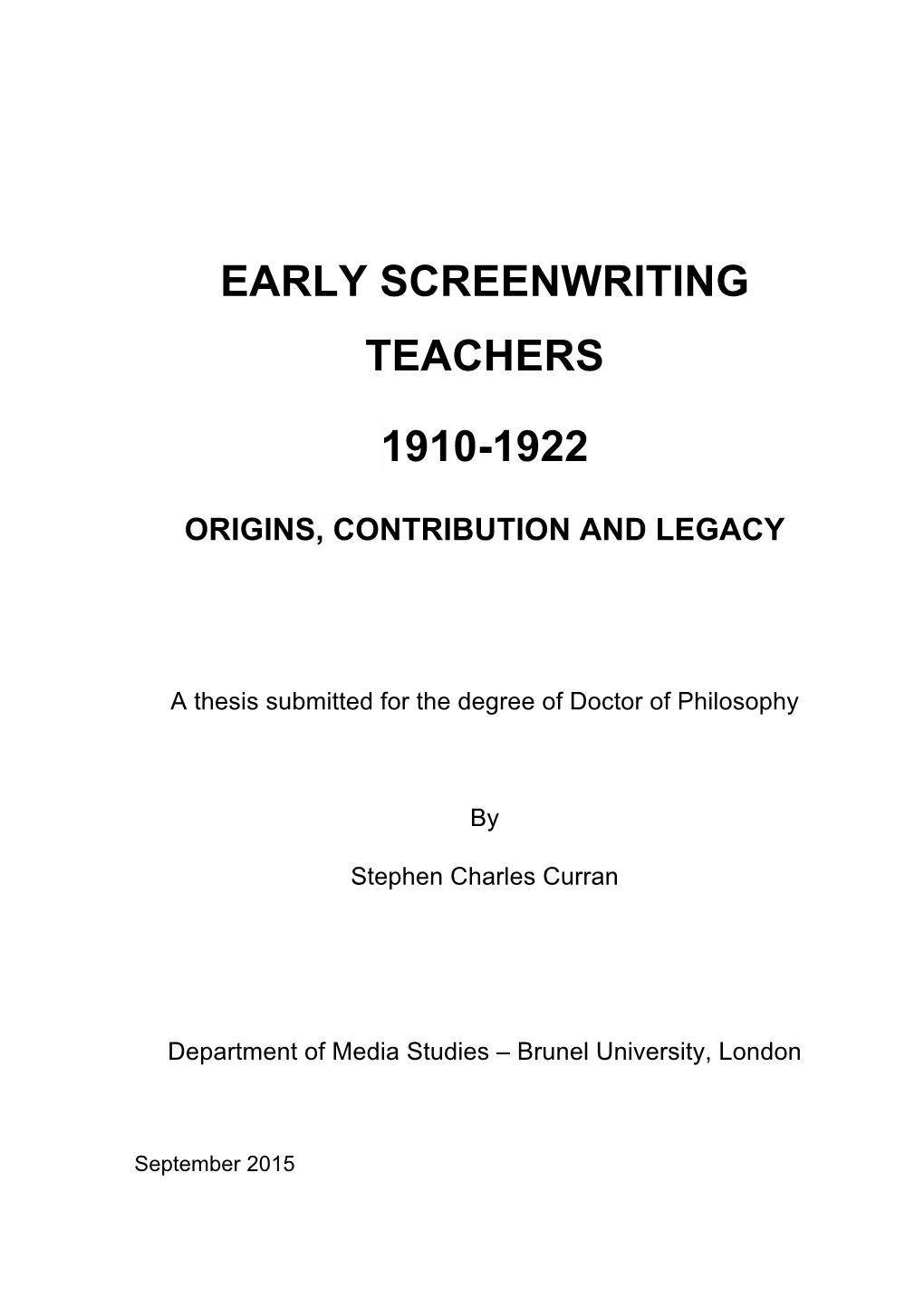 Early Screenwriting Teachers 1910-1922