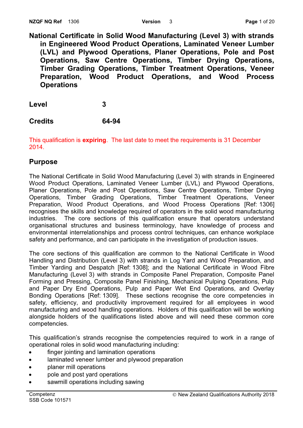 1306 National Certificate in Solid Wood Manufacturing (Level 3) with Strands in Engineered