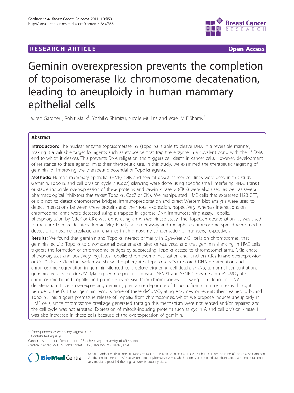 Geminin Overexpression Prevents the Completion of Topoisomerase Iiα Chromosome Decatenation, Leading to Aneuploidy in Human