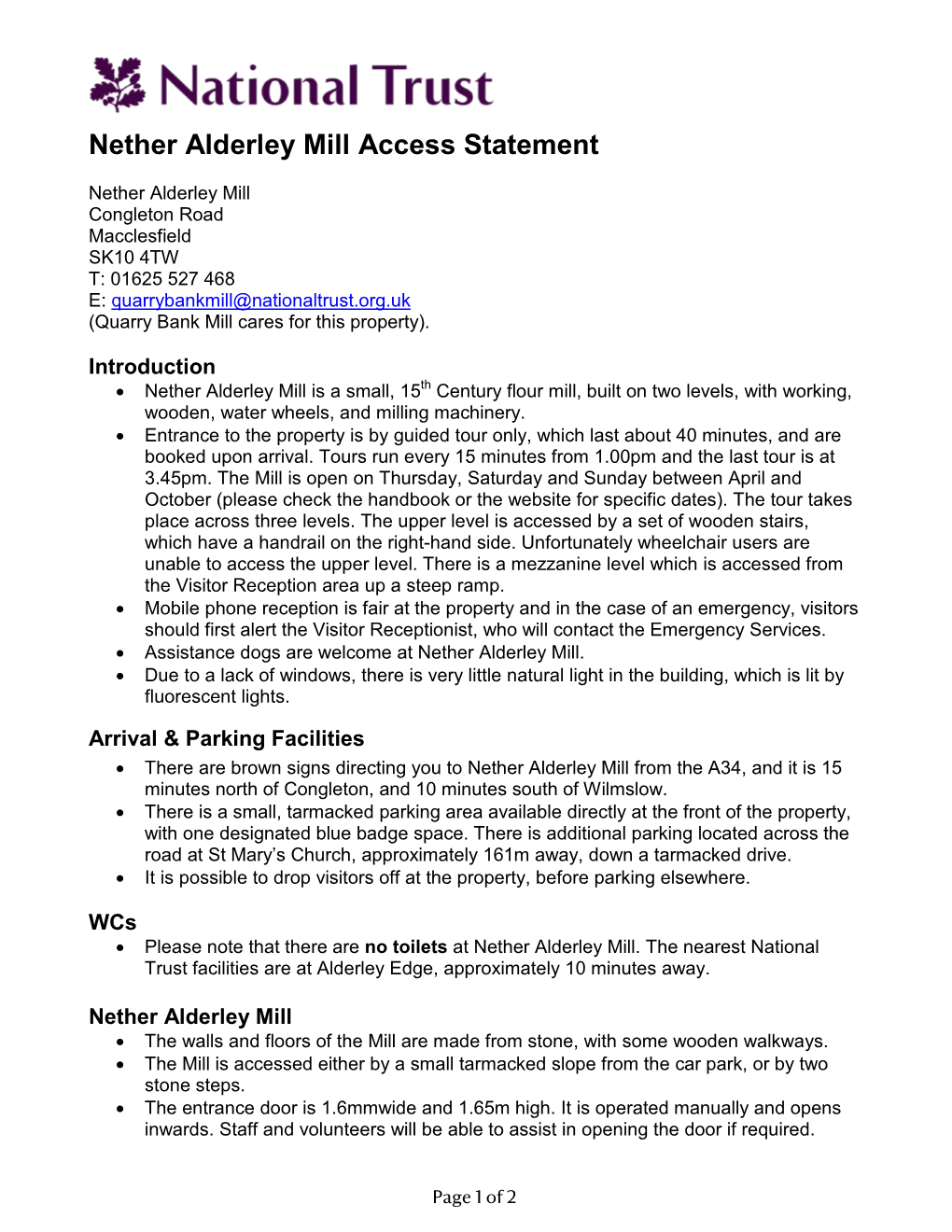 Nether Alderley Mill Access Statement