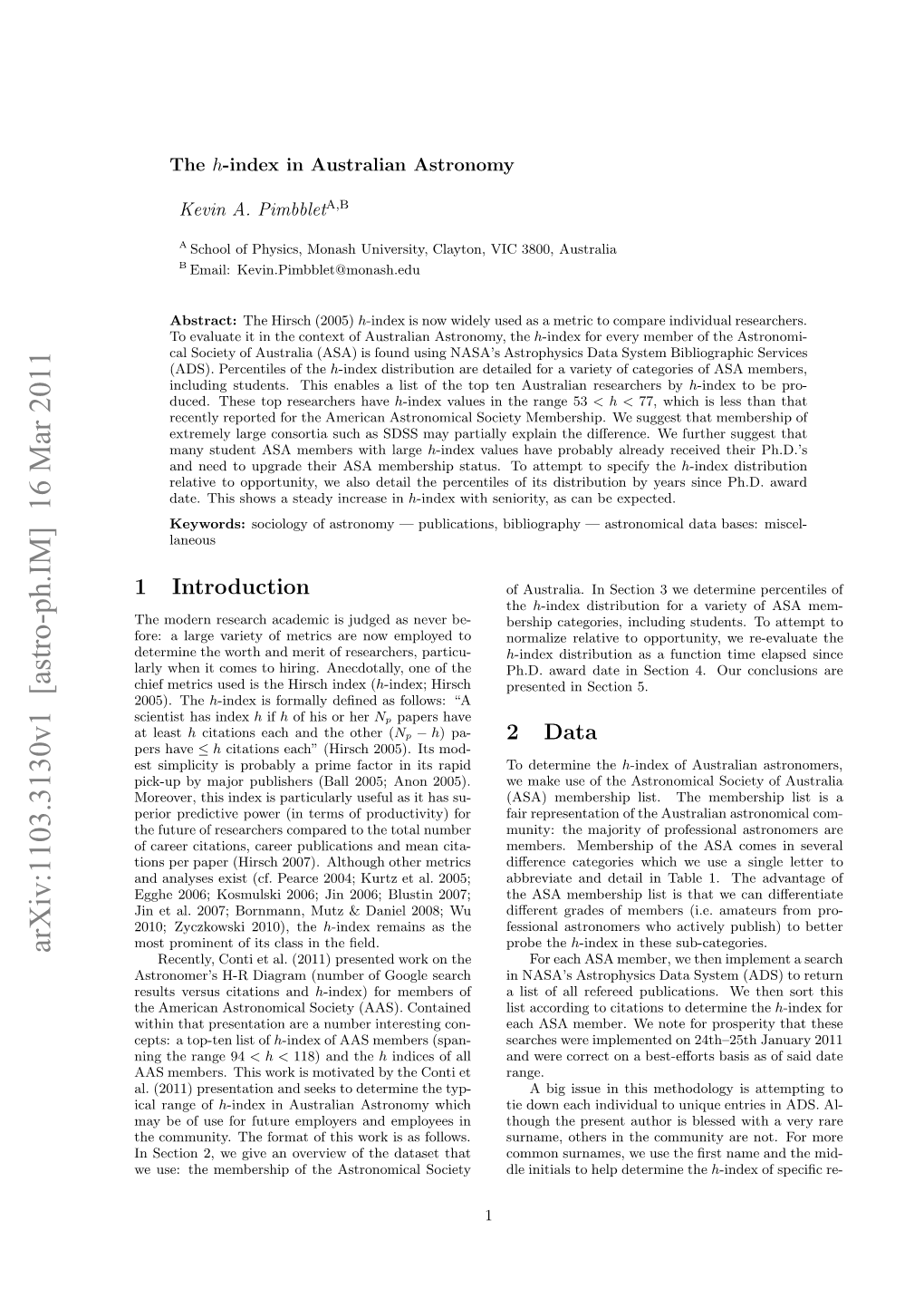 The H-Index in Australian Astronomy