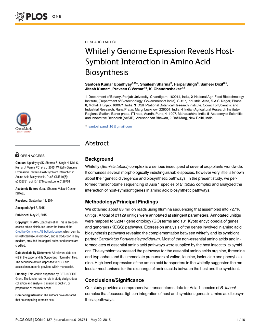 Whitefly Genome Expression Reveals Host-Symbiont Interaction in Amino Acid Biosynthesis