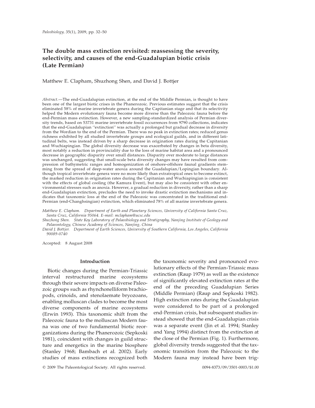 The Double Mass Extinction Revisited: Reassessing the Severity, Selectivity, and Causes of the End-Guadalupian Biotic Crisis (Late Permian)