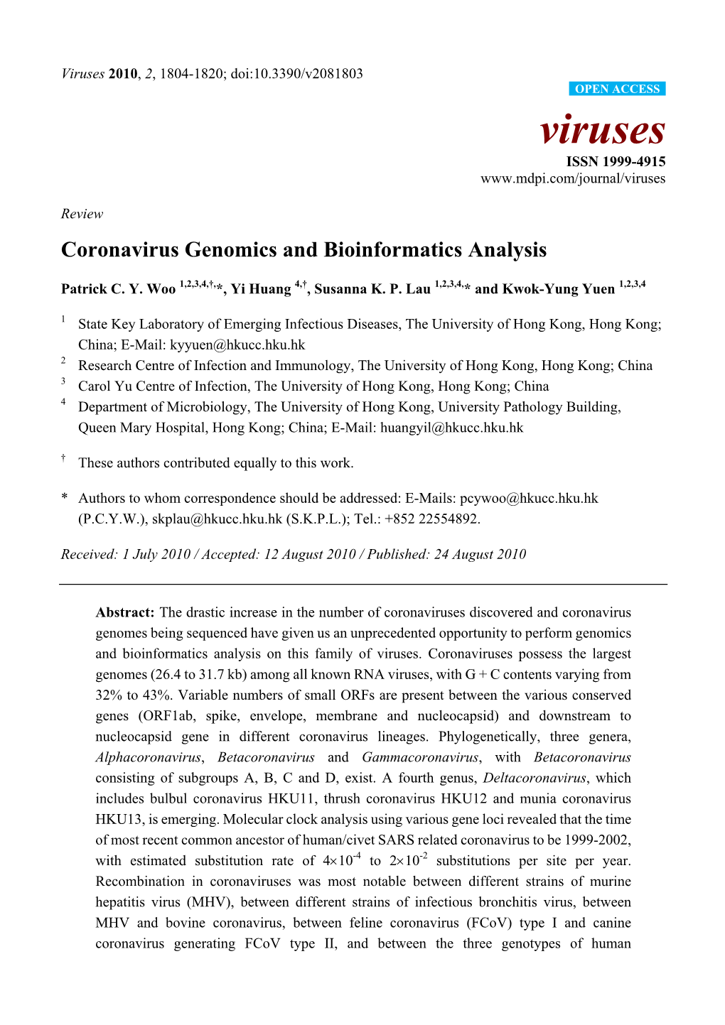 Coronavirus Genomics and Bioinformatics Analysis