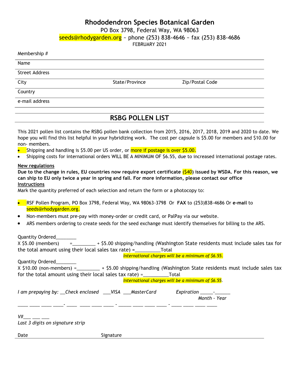 Pollen Order Form Tuesday, February 23, 2021 10:31:11 AM