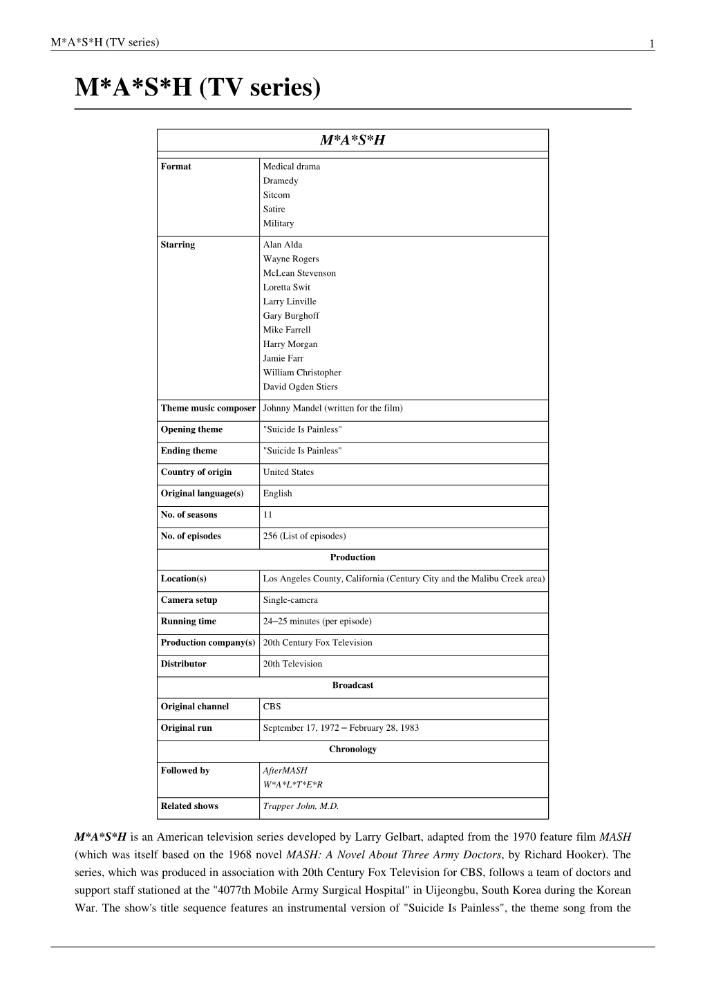M*A*S*H (TV Series) 1 M*A*S*H (TV Series)
