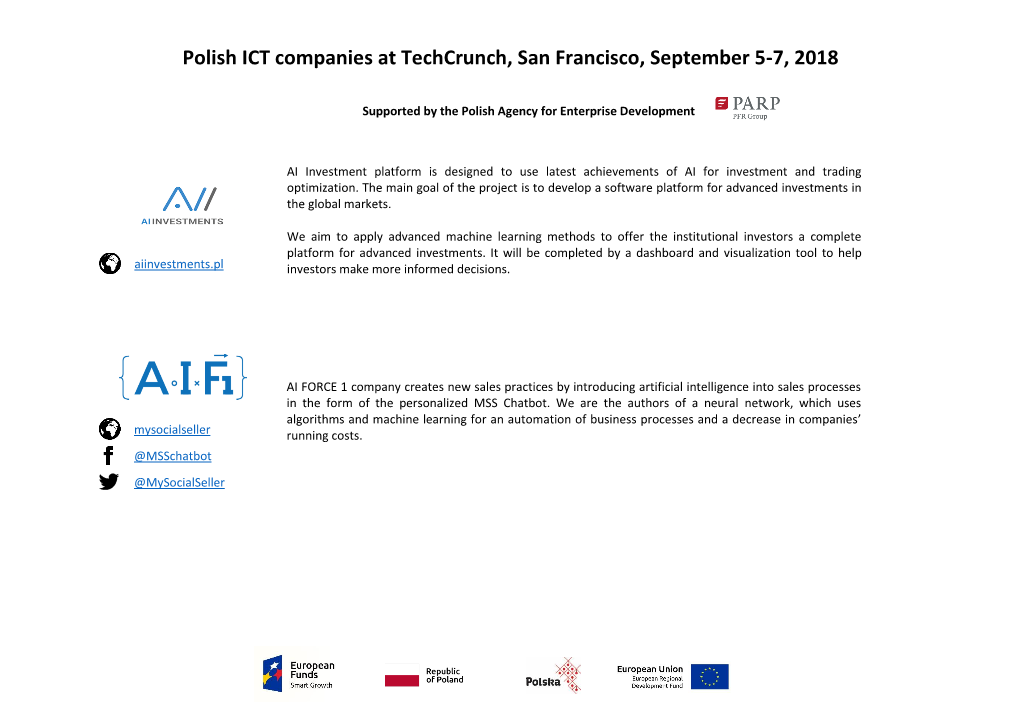 Polish ICT Companies at Techcrunch, San Francisco, September 5-7, 2018