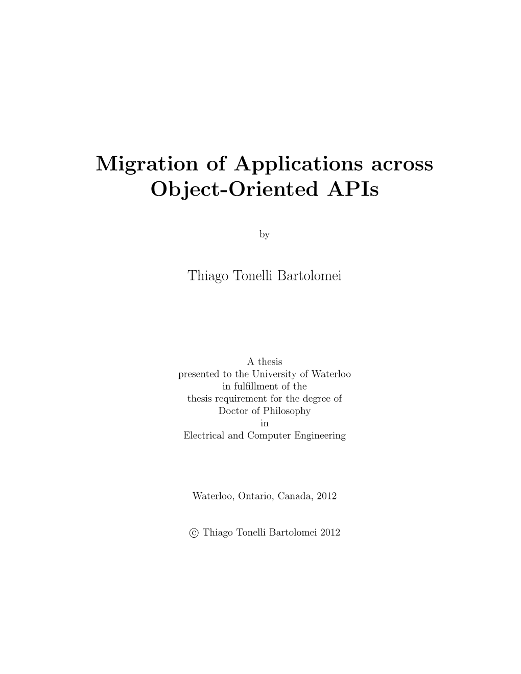 Migration of Applications Across Object-Oriented Apis