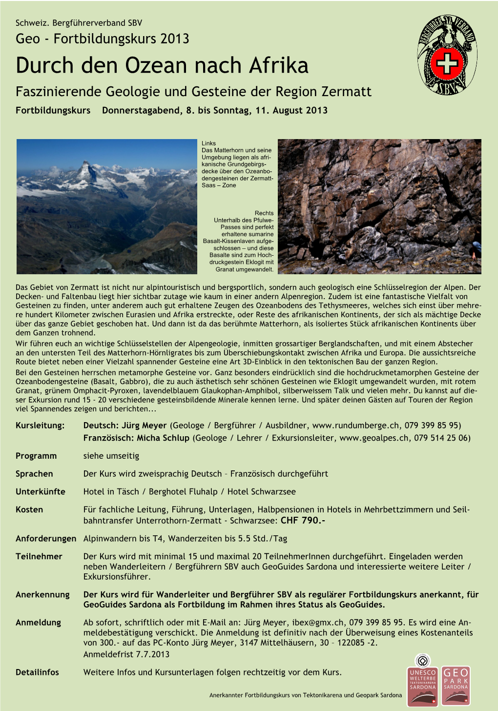 Durch Den Ozean Nach Afrika Faszinierende Geologie Und Gesteine Der Region Zermatt Fortbildungskurs Donnerstagabend, 8