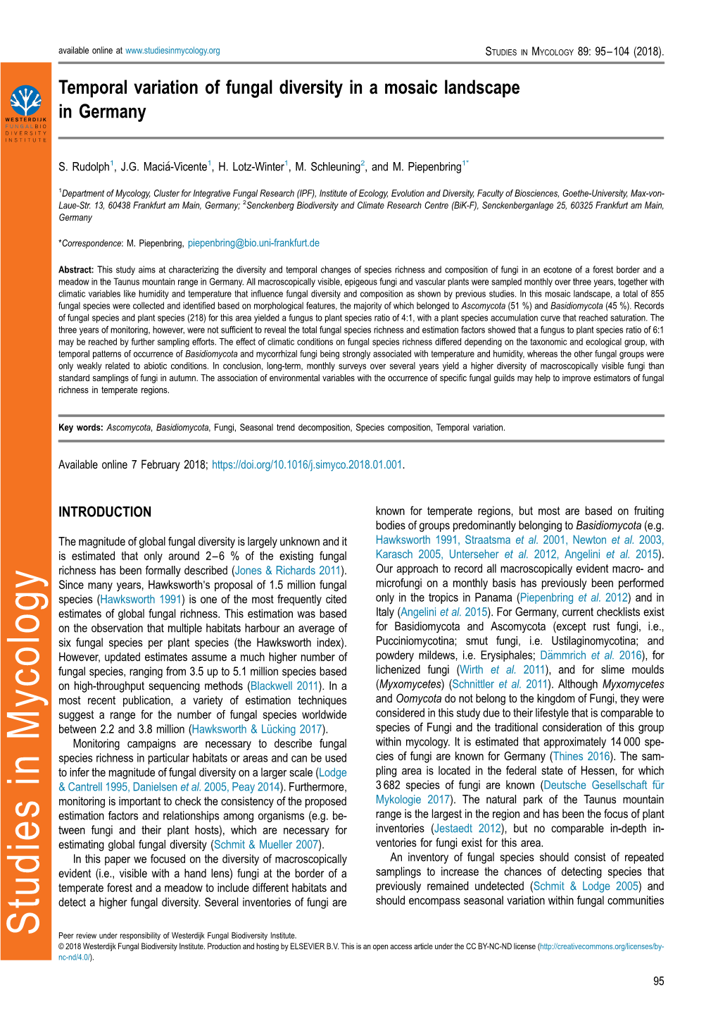 Temporal Variation of Fungal Diversity in a Mosaic Landscape in Germany