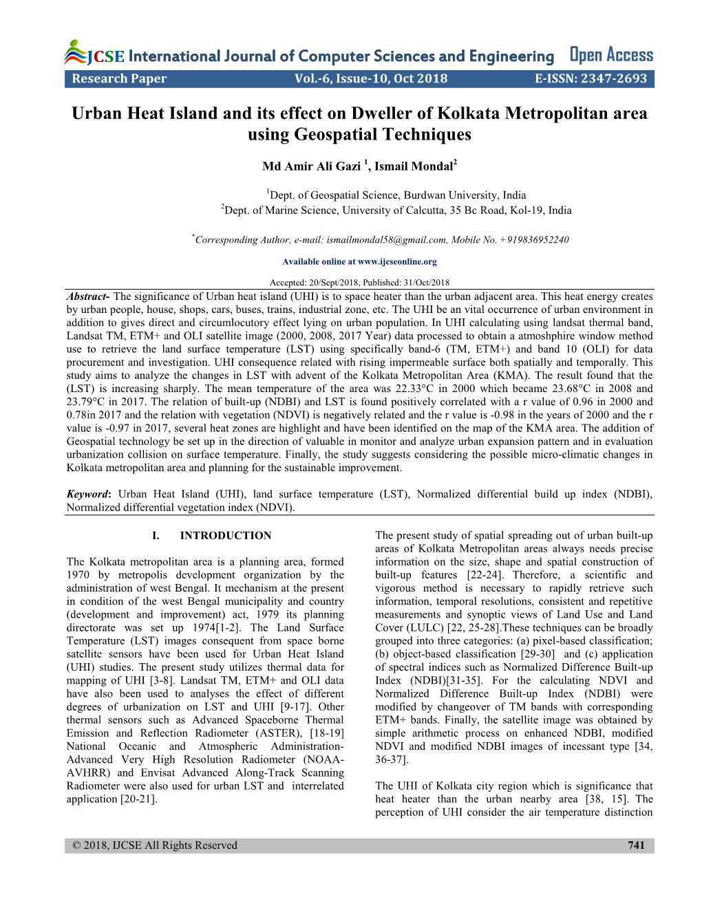 Urban Heat Island and Its Effect on Dweller of Kolkata Metropolitan Area Using Geospatial Techniques