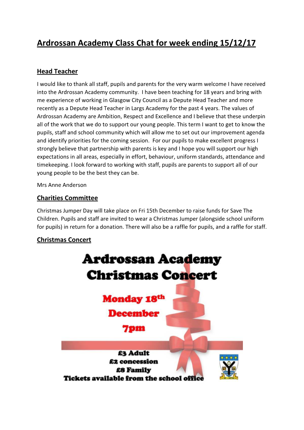 Ardrossan Academy Class Chat for Week Ending 15Th