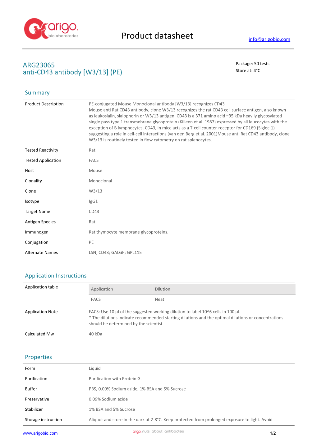 Anti-CD43 Antibody [W3/13] (PE) (ARG23065)