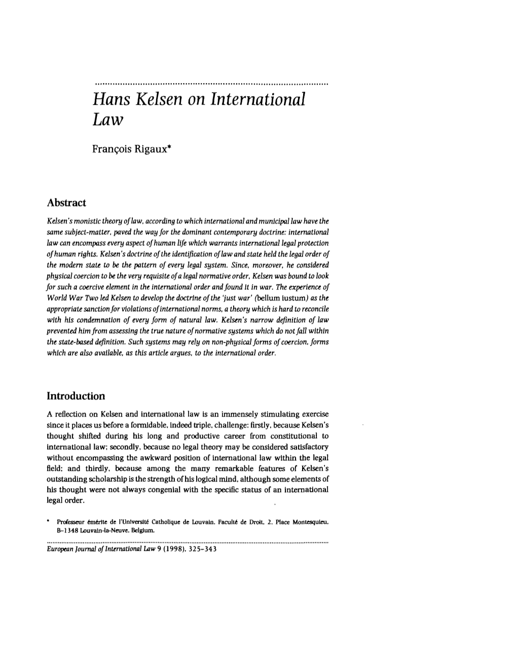 Hans Kelsen on International Law
