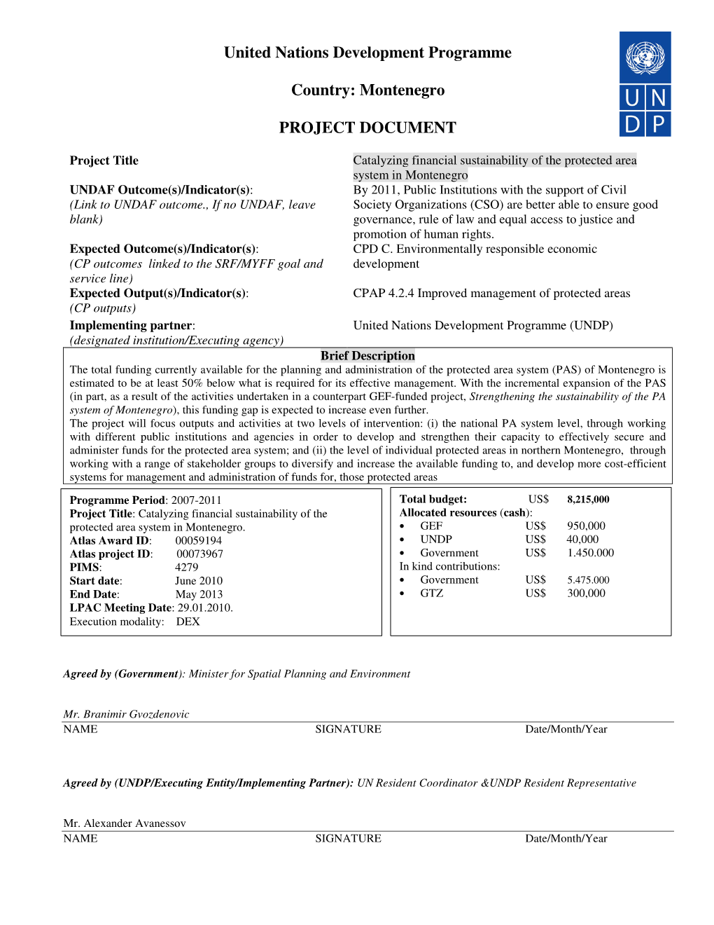 Montenegro PROJECT DOCUMENT