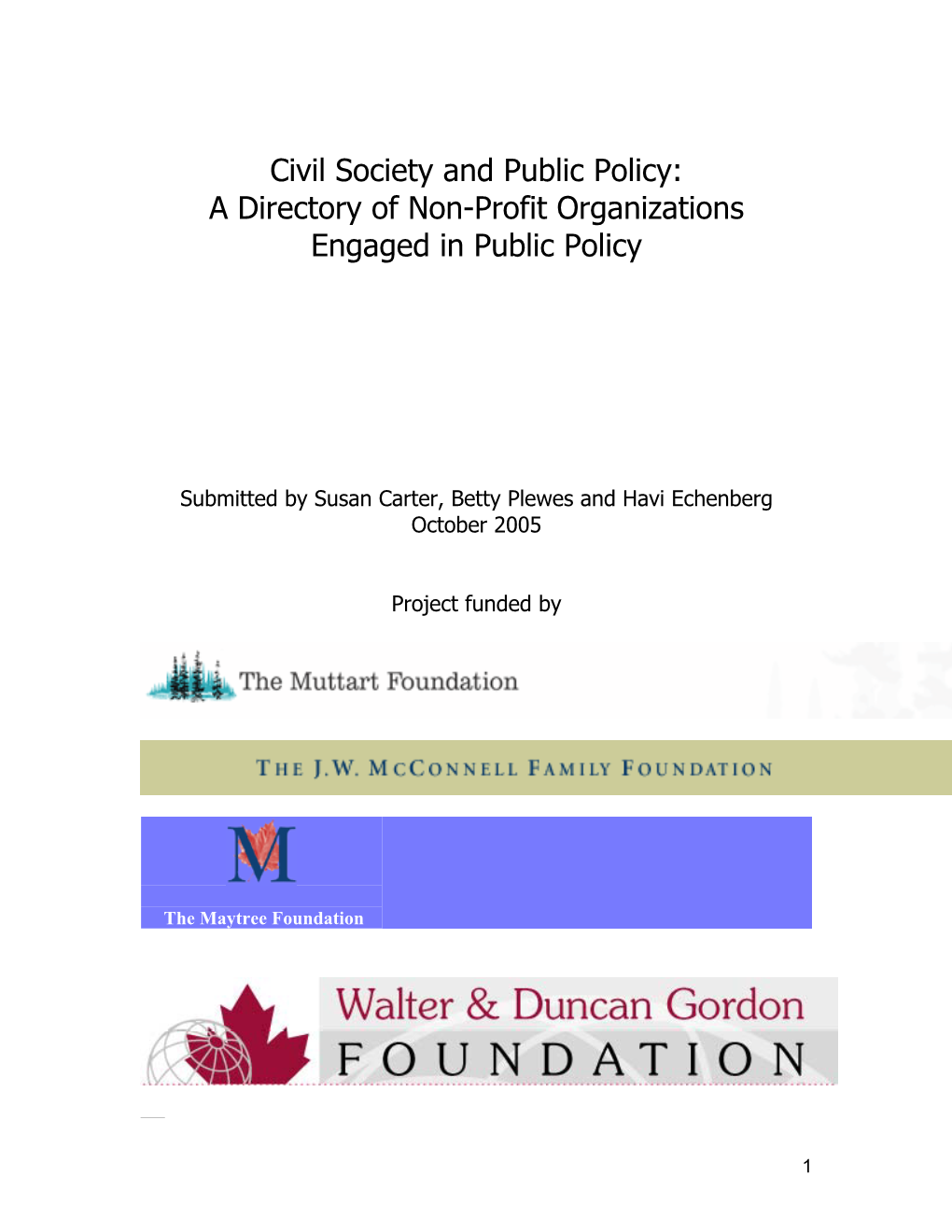 A Directory of Non-Profit Organizations Engaged in Public Policy