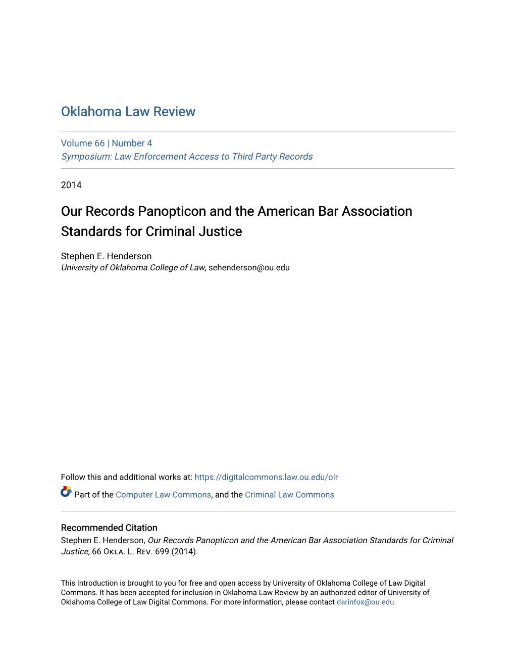 Our Records Panopticon and the American Bar Association Standards for Criminal Justice