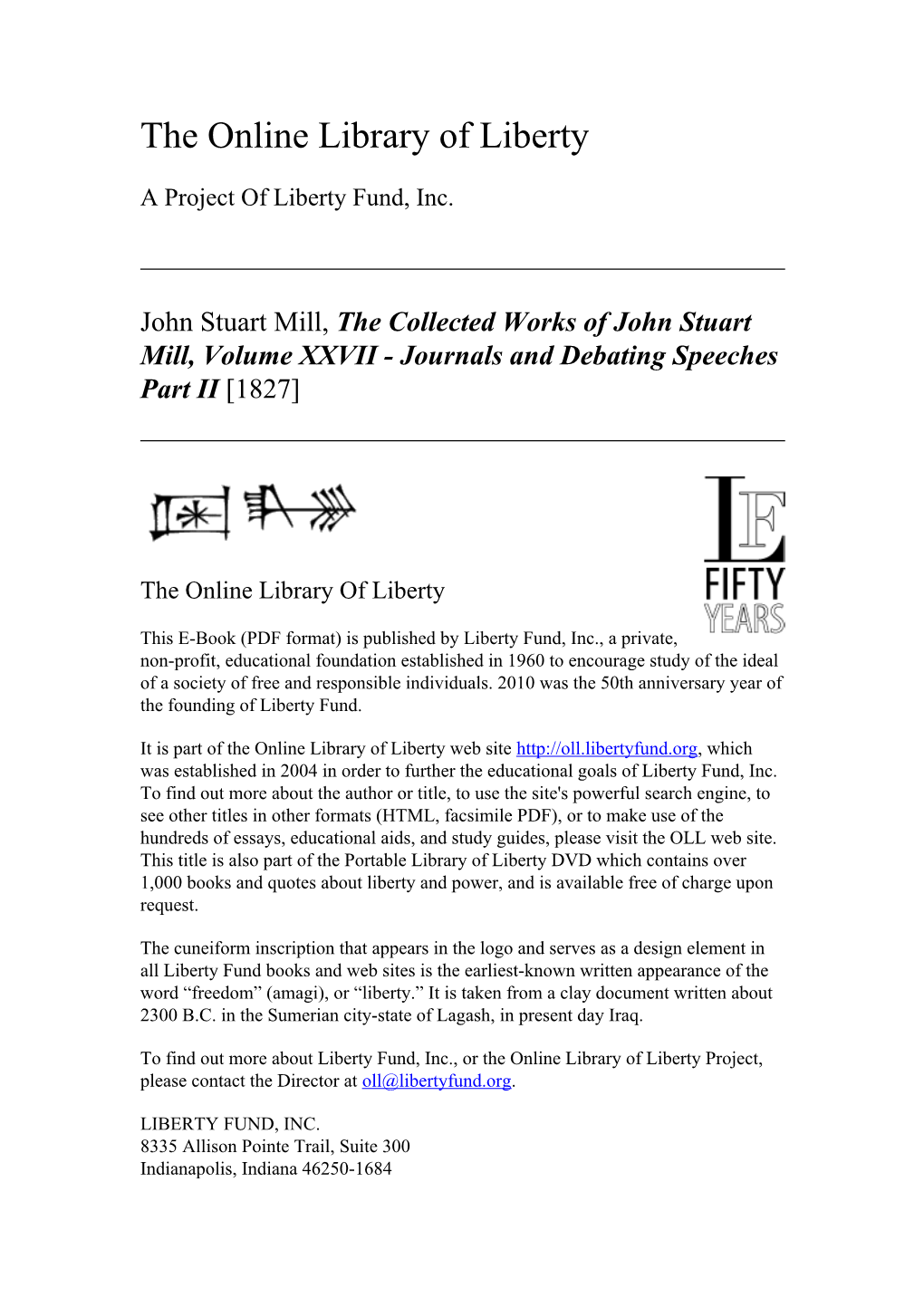 Online Library of Liberty: the Collected Works of John Stuart Mill, Volume XXVII - Journals and Debating Speeches Part II