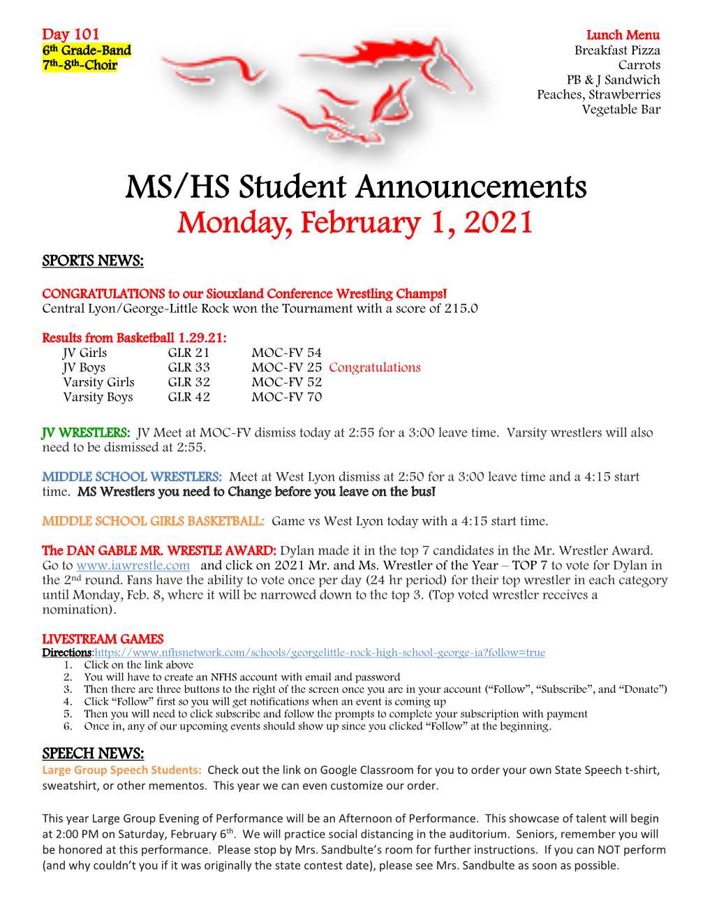 MS/HS Student Announcements Monday, February 1, 2021