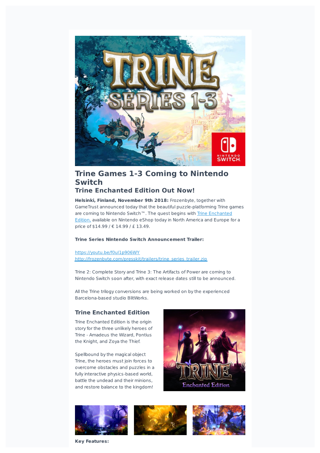 Trine Games 1-3 Coming to Nintendo Switch Trine Enchanted Edition out Now!