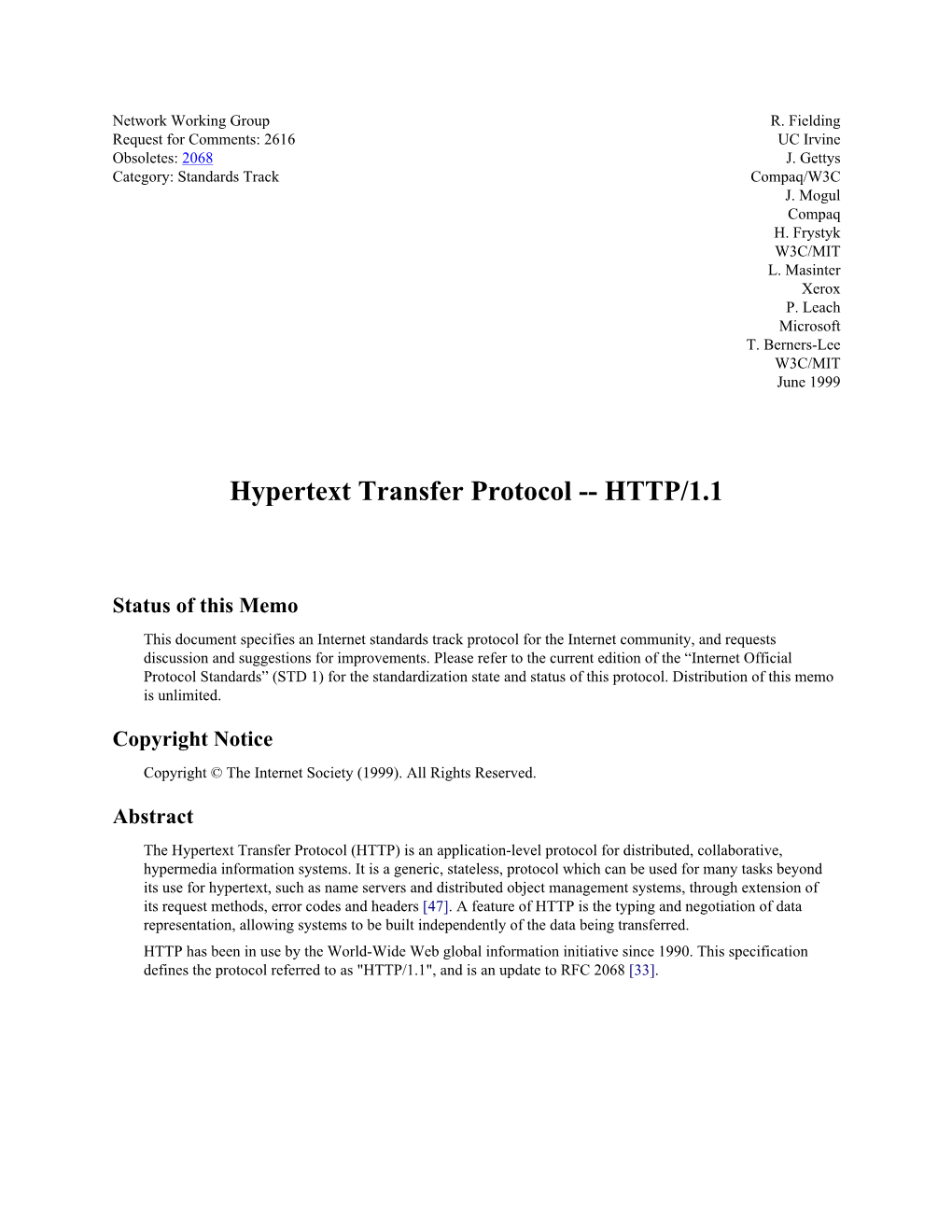 Hypertext Transfer Protocol -- HTTP/1.1